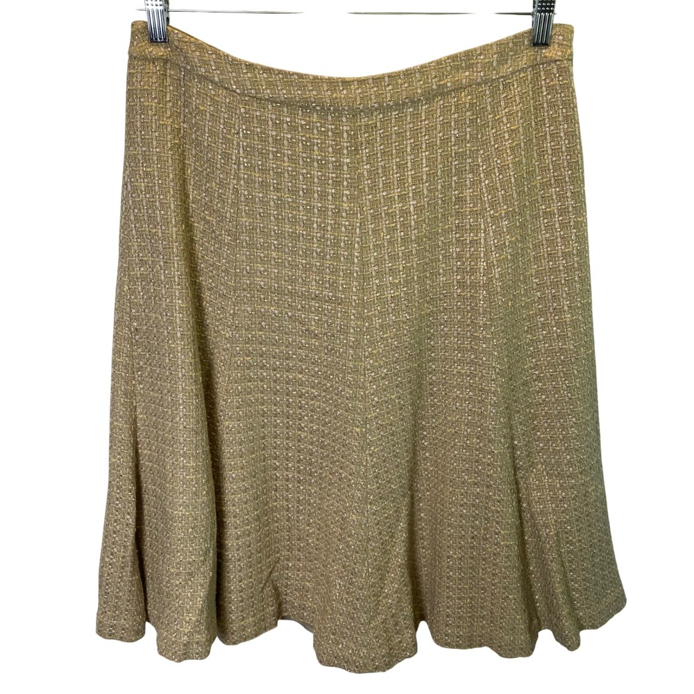 Jones New York Signature A-Line Tweed Skirt Women 12 Beige Gold Preppy Office